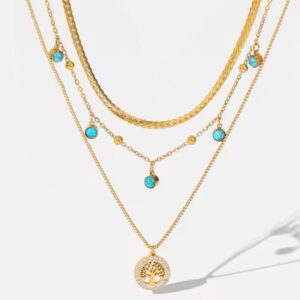 Triple Elegance 18K Gold Stainless Steel Necklace Set