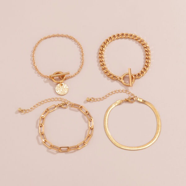 Punk Metal Chain Bracelet 4-Piece Set  Hollow Geometric Flat Snake Bone Cuff  Edgy Hip-Hop Jewelry In Gold & Silver
