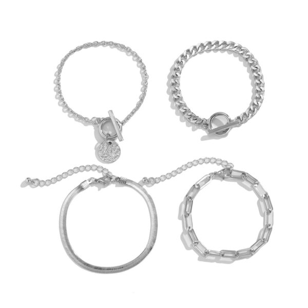Punk Metal Chain Bracelet 4-Piece Set  Hollow Geometric Flat Snake Bone Cuff  Edgy Hip-Hop Jewelry In Gold & Silver - Afbeelding 2