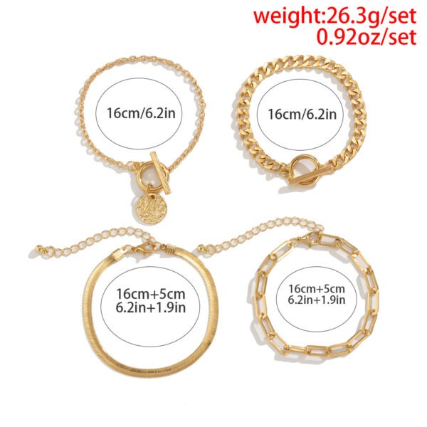 Punk Metal Chain Bracelet 4-Piece Set  Hollow Geometric Flat Snake Bone Cuff  Edgy Hip-Hop Jewelry In Gold & Silver - Afbeelding 3