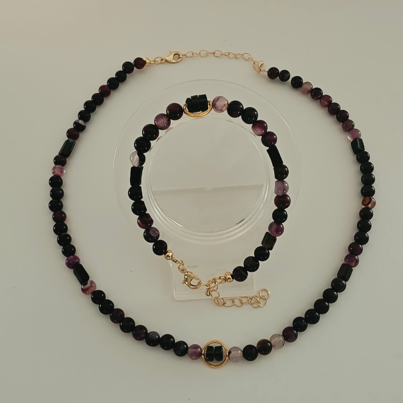 Tranquility | Lepidolite Necklace & Bracelet Set | 18K Gold